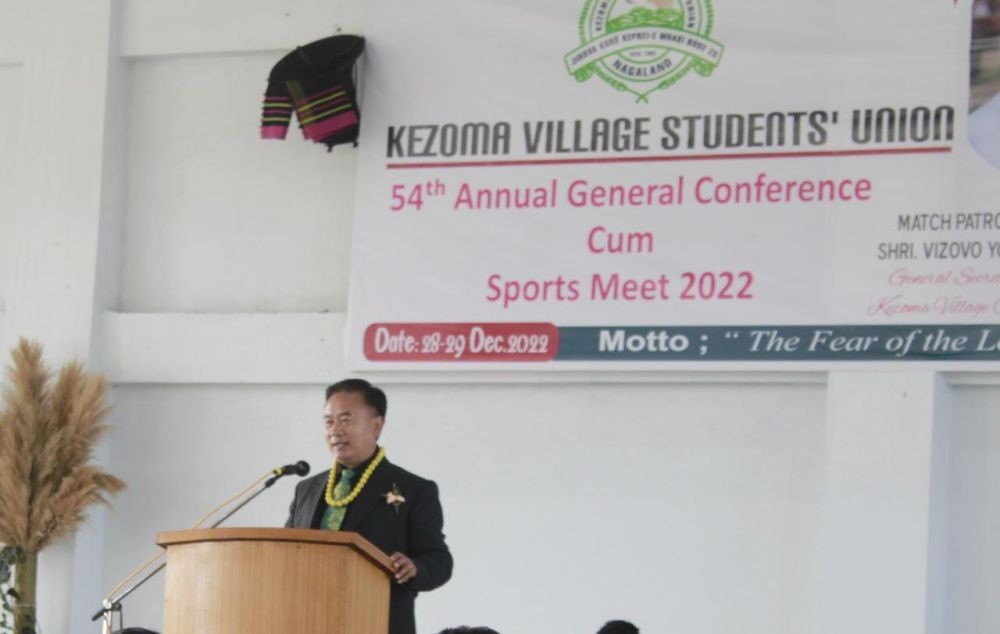 Dr Hovithal Sothu, Project Director, TaFMA addressing the 54th annual general conference of Kezoma Village Students' Union on December 29. (Morung Photo)